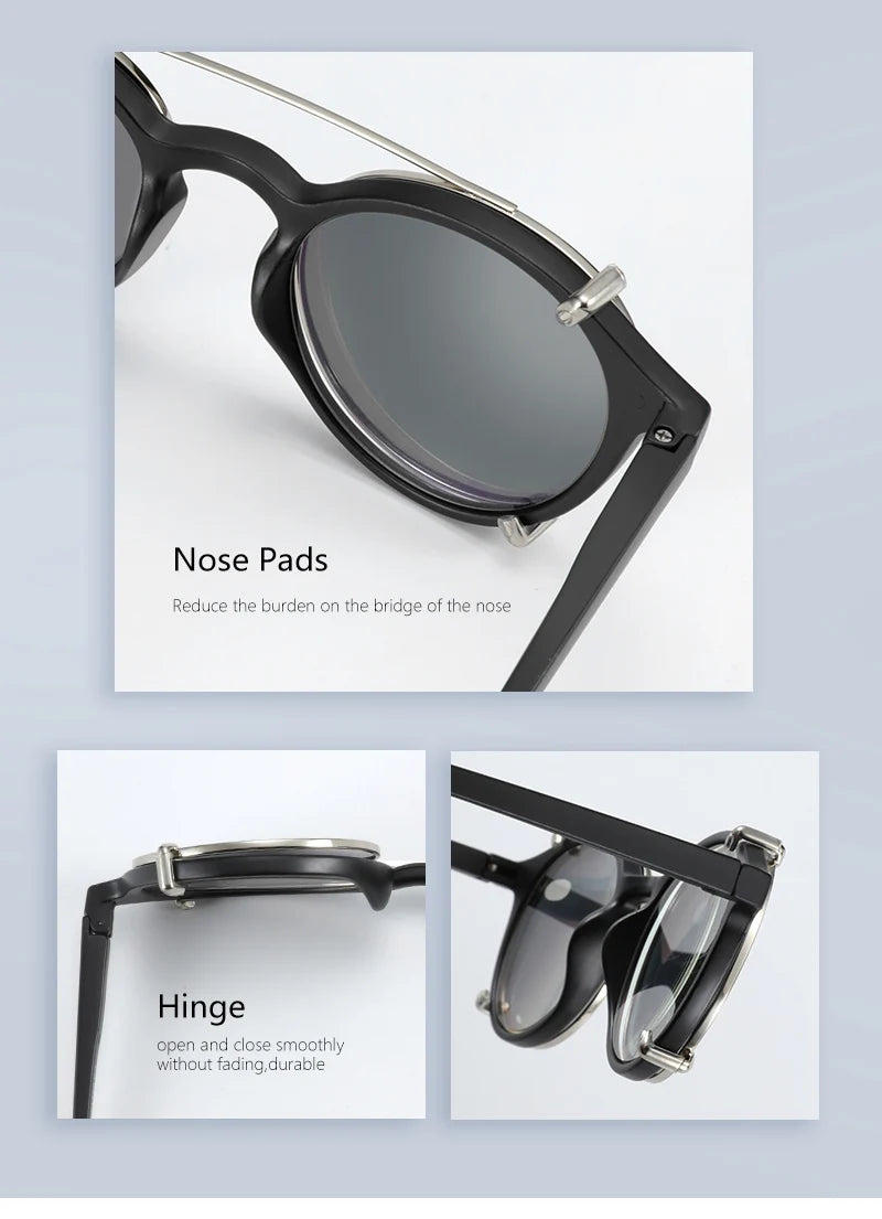 ZENOTTIC-Steampunk Style Clip On Sunglasses for Men Women Anti Blue Light Glasses+Polarized Clip Fashion/Retro Computer Eyewear