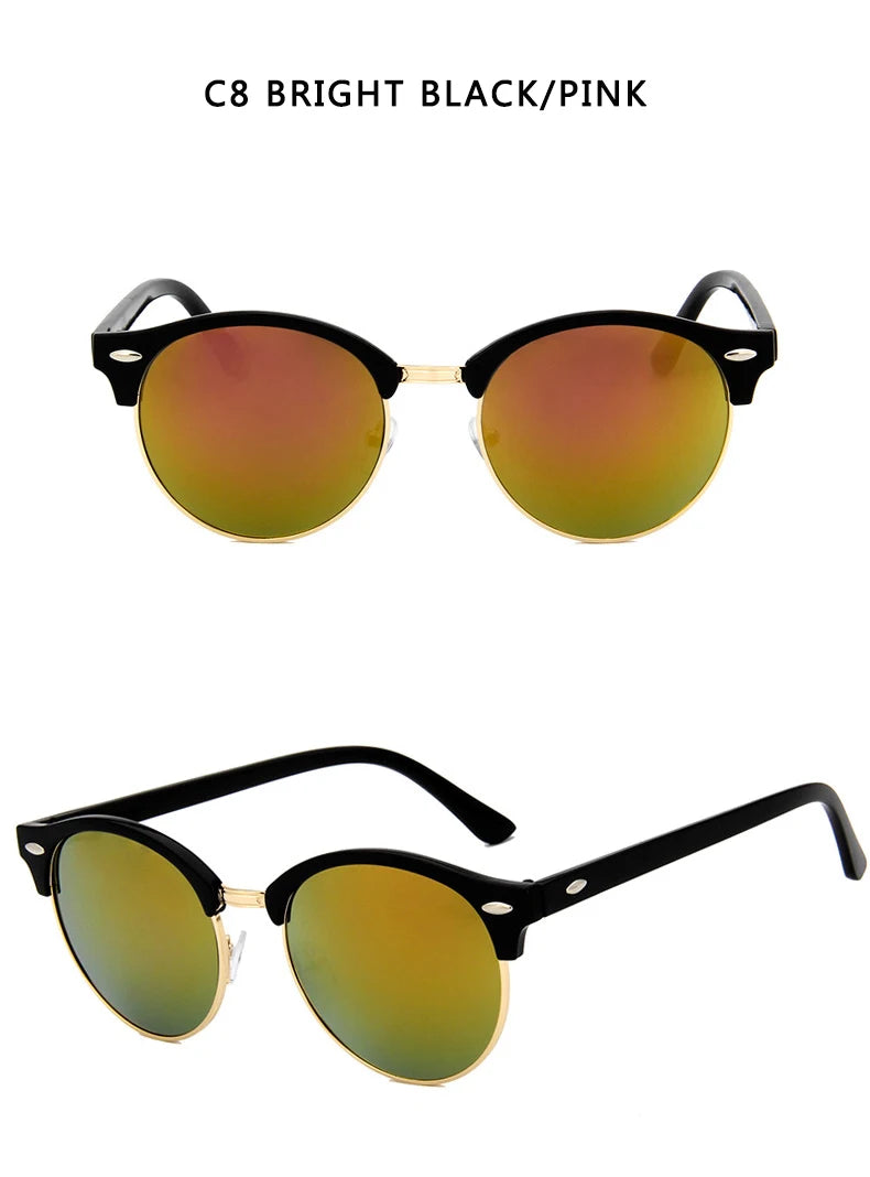 Retro Semi Rimless  Sunglasses Men Women Brand Designer Half Frame Sun Glasses Classic Vintage Oculos De Sol UV400