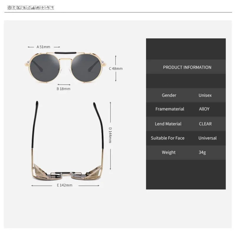 Trendy Retro Steampunk Sunglasses Men Brand Designer Round Steam Punk Alloy Sun Glasses Goggle For Women UV400 Gafas de Sol