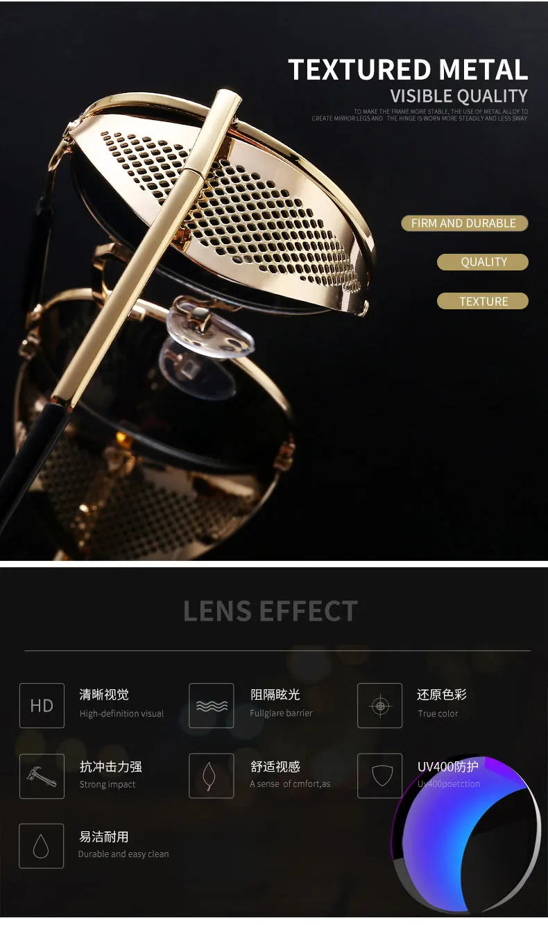 Trendy Retro Steampunk Sunglasses Men Brand Designer Round Steam Punk Alloy Sun Glasses Goggle For Women UV400 Gafas de Sol