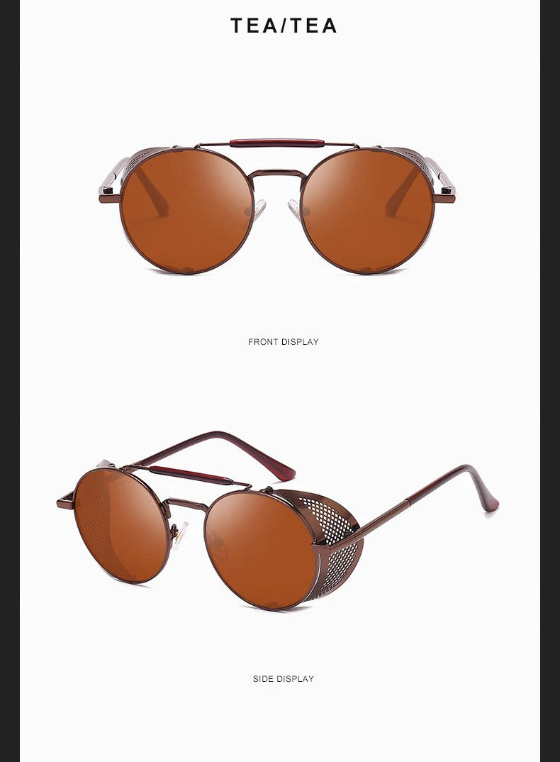 Trendy Retro Steampunk Sunglasses Men Brand Designer Round Steam Punk Alloy Sun Glasses Goggle For Women UV400 Gafas de Sol