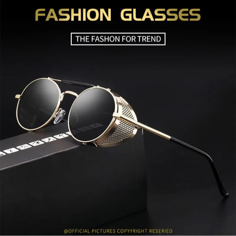 Trendy Retro Steampunk Sunglasses Men Brand Designer Round Steam Punk Alloy Sun Glasses Goggle For Women UV400 Gafas de Sol