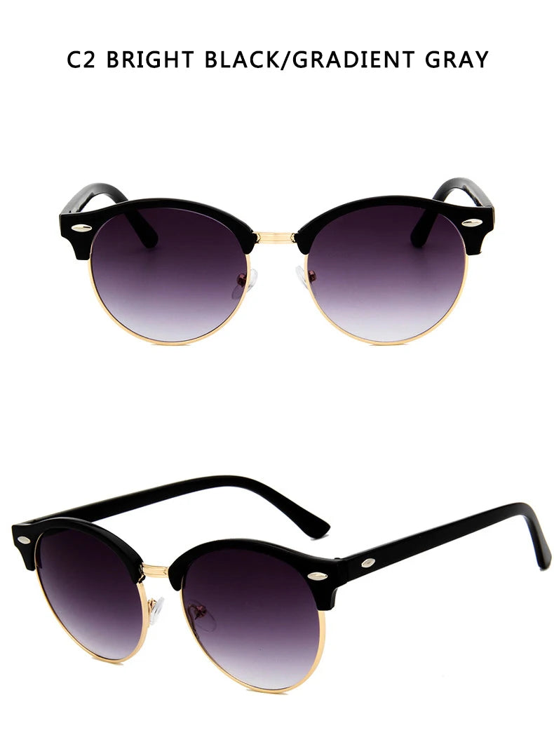 Retro Semi Rimless  Sunglasses Men Women Brand Designer Half Frame Sun Glasses Classic Vintage Oculos De Sol UV400