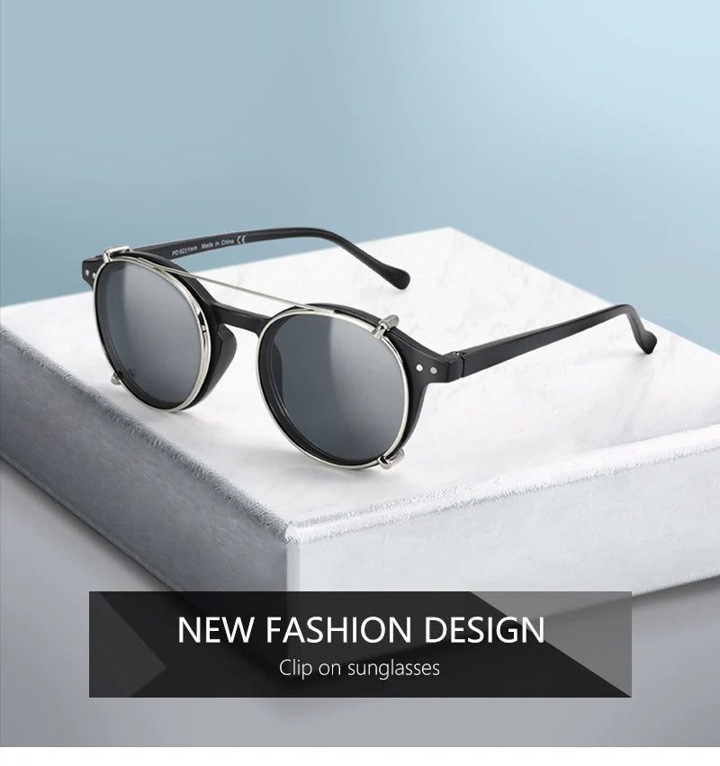 ZENOTTIC-Steampunk Style Clip On Sunglasses for Men Women Anti Blue Light Glasses+Polarized Clip Fashion/Retro Computer Eyewear