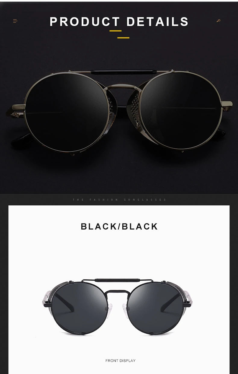 Trendy Retro Steampunk Sunglasses Men Brand Designer Round Steam Punk Alloy Sun Glasses Goggle For Women UV400 Gafas de Sol