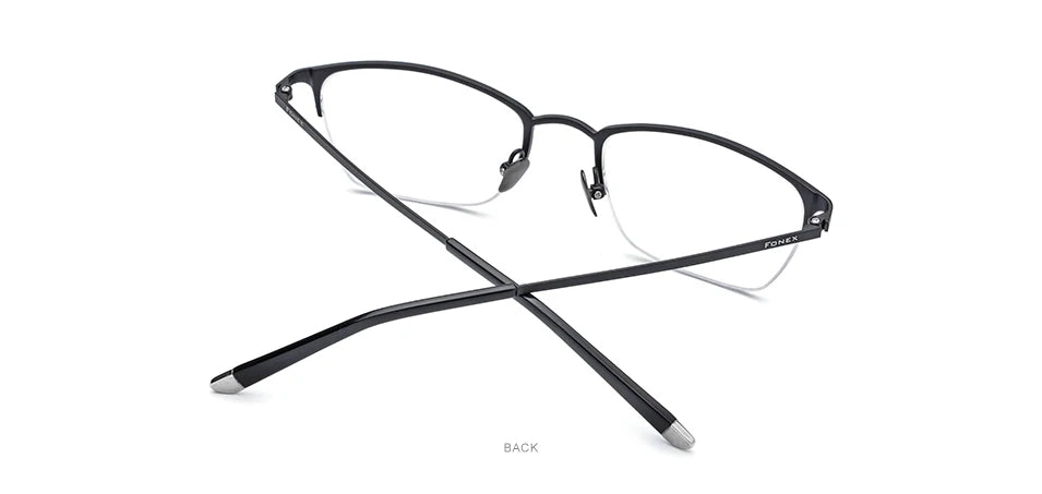 FONEX Pure Titanium Glasses Frame Men Vintage Square Eyewear Women Ultralight Semi-Rimless Half-Rim Japanese Eyeglasses 8502