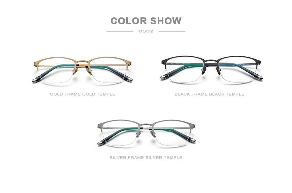 FONEX Pure Titanium Glasses Frame Men Vintage Square Eyewear Women Ultralight Semi-Rimless Half-Rim Japanese Eyeglasses 8502