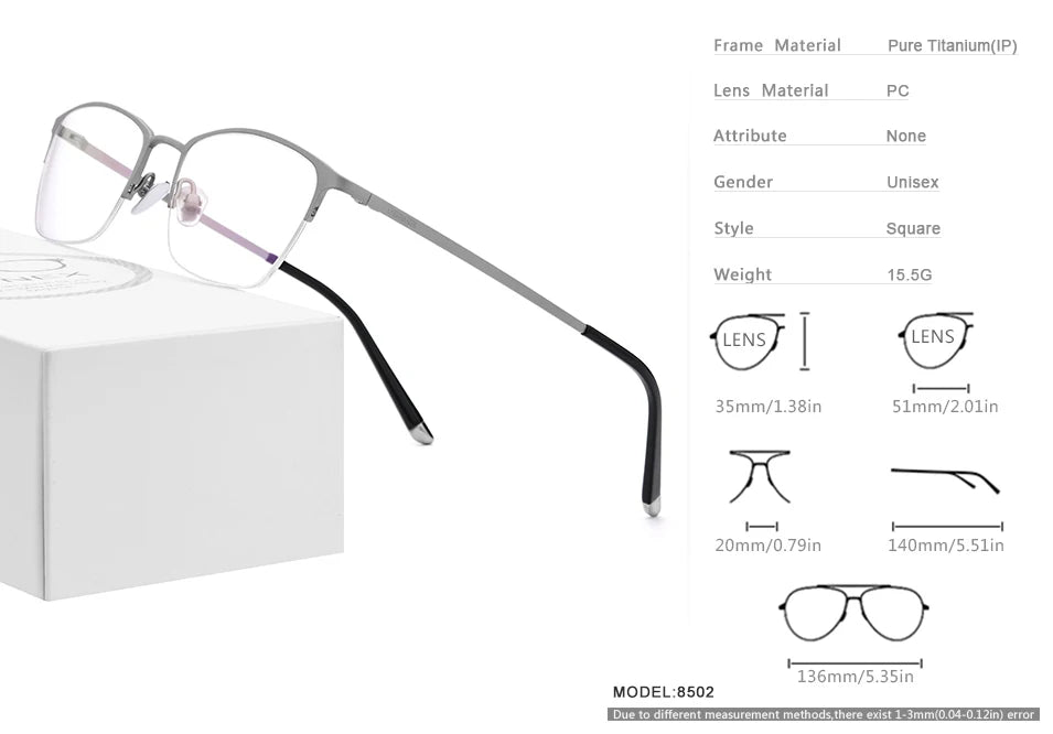 FONEX Pure Titanium Glasses Frame Men Vintage Square Eyewear Women Ultralight Semi-Rimless Half-Rim Japanese Eyeglasses 8502