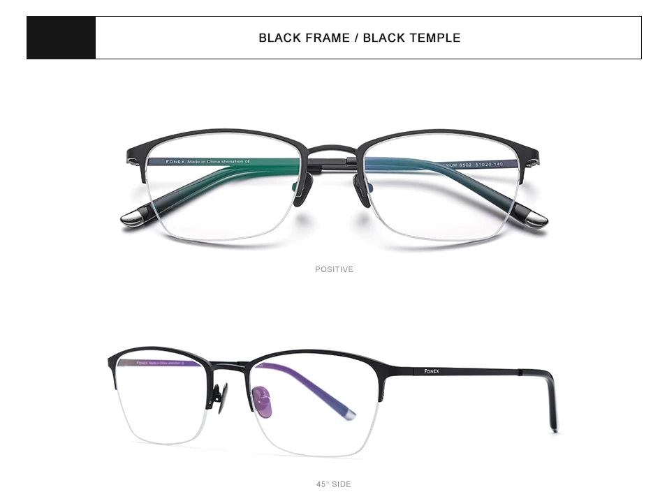 FONEX Pure Titanium Glasses Frame Men Vintage Square Eyewear Women Ultralight Semi-Rimless Half-Rim Japanese Eyeglasses 8502