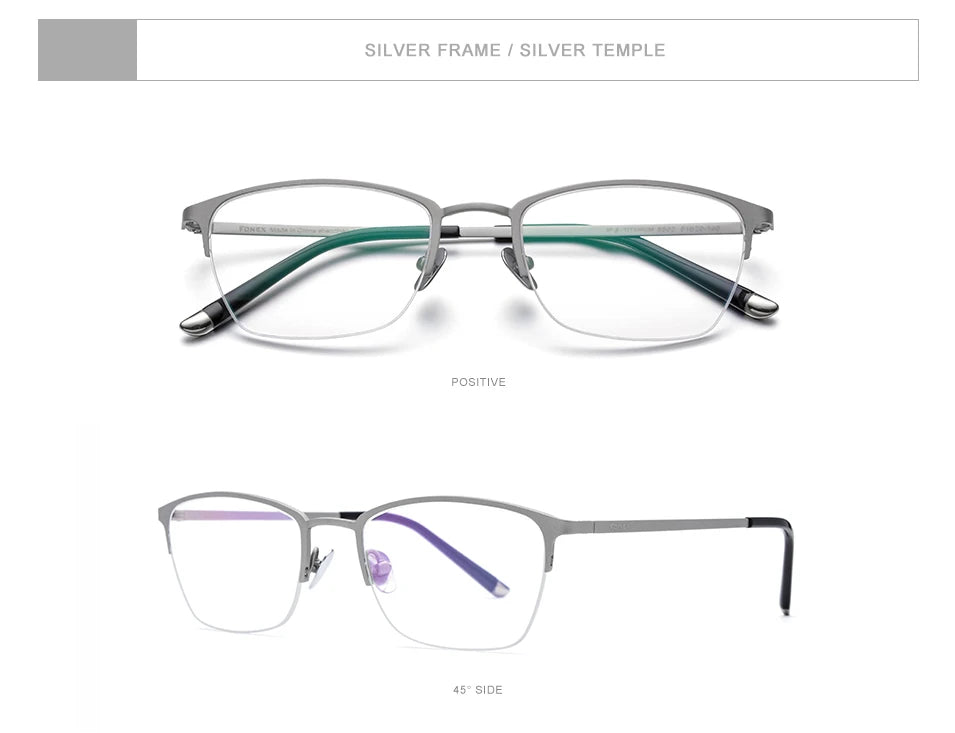 FONEX Pure Titanium Glasses Frame Men Vintage Square Eyewear Women Ultralight Semi-Rimless Half-Rim Japanese Eyeglasses 8502