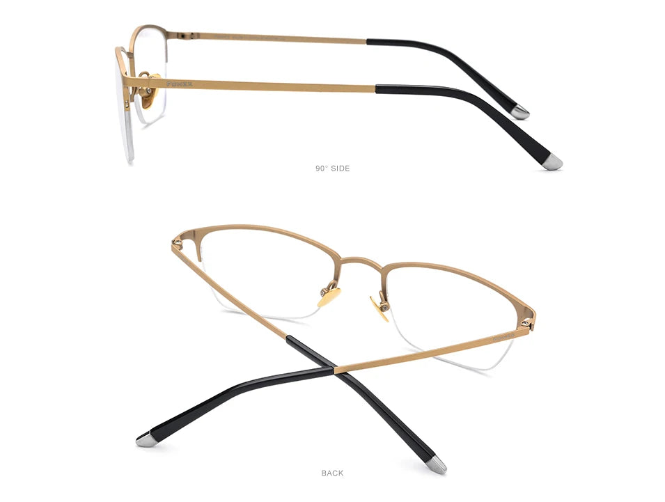 FONEX Pure Titanium Glasses Frame Men Vintage Square Eyewear Women Ultralight Semi-Rimless Half-Rim Japanese Eyeglasses 8502