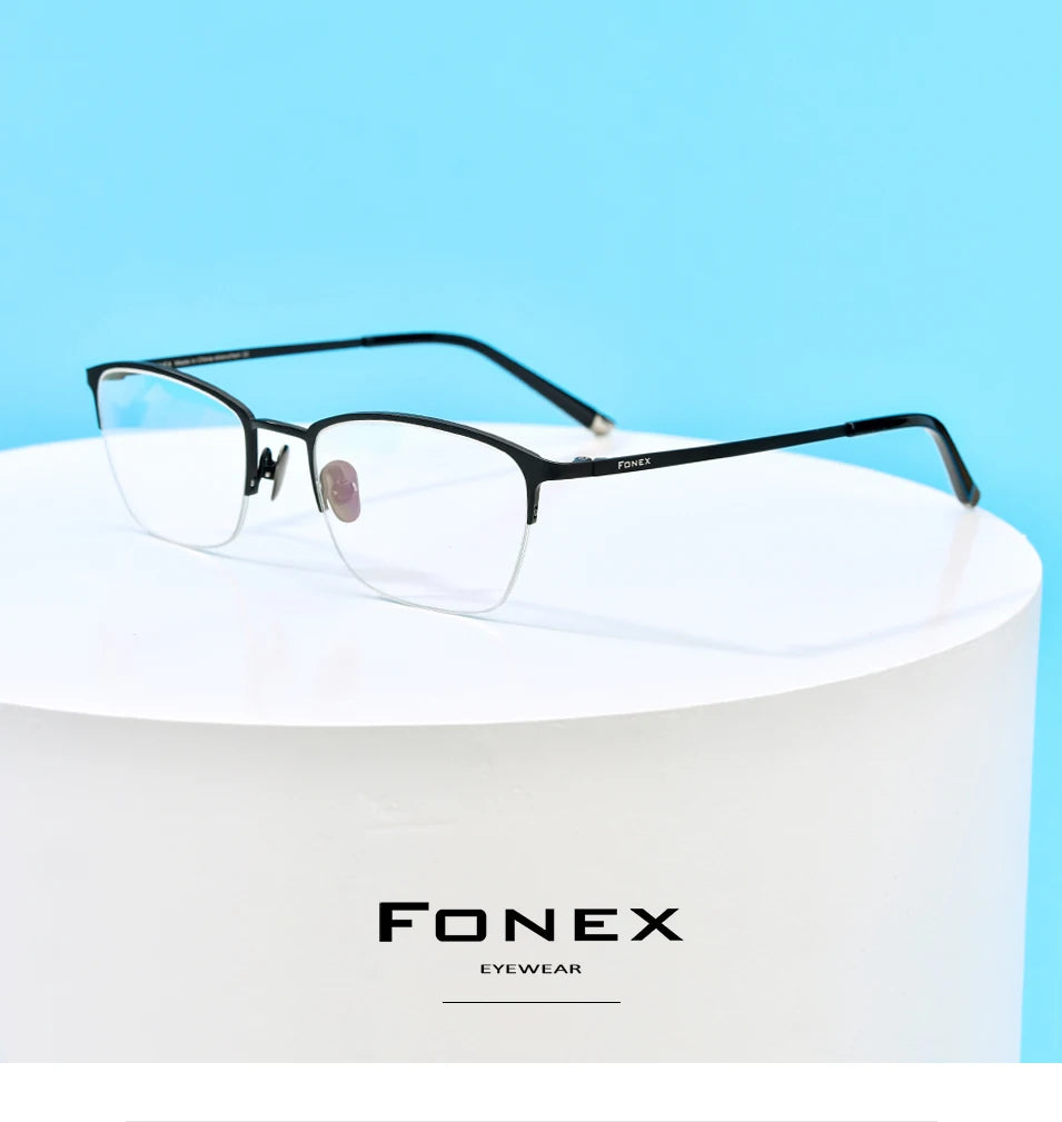 FONEX Pure Titanium Glasses Frame Men Vintage Square Eyewear Women Ultralight Semi-Rimless Half-Rim Japanese Eyeglasses 8502