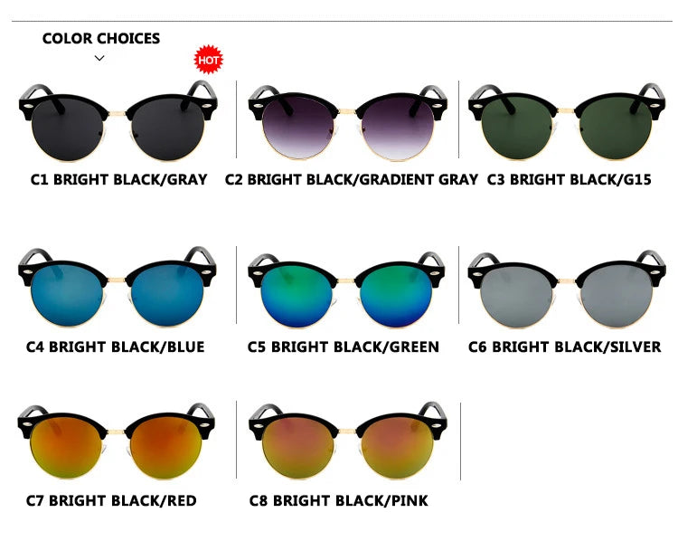 Retro Semi Rimless  Sunglasses Men Women Brand Designer Half Frame Sun Glasses Classic Vintage Oculos De Sol UV400