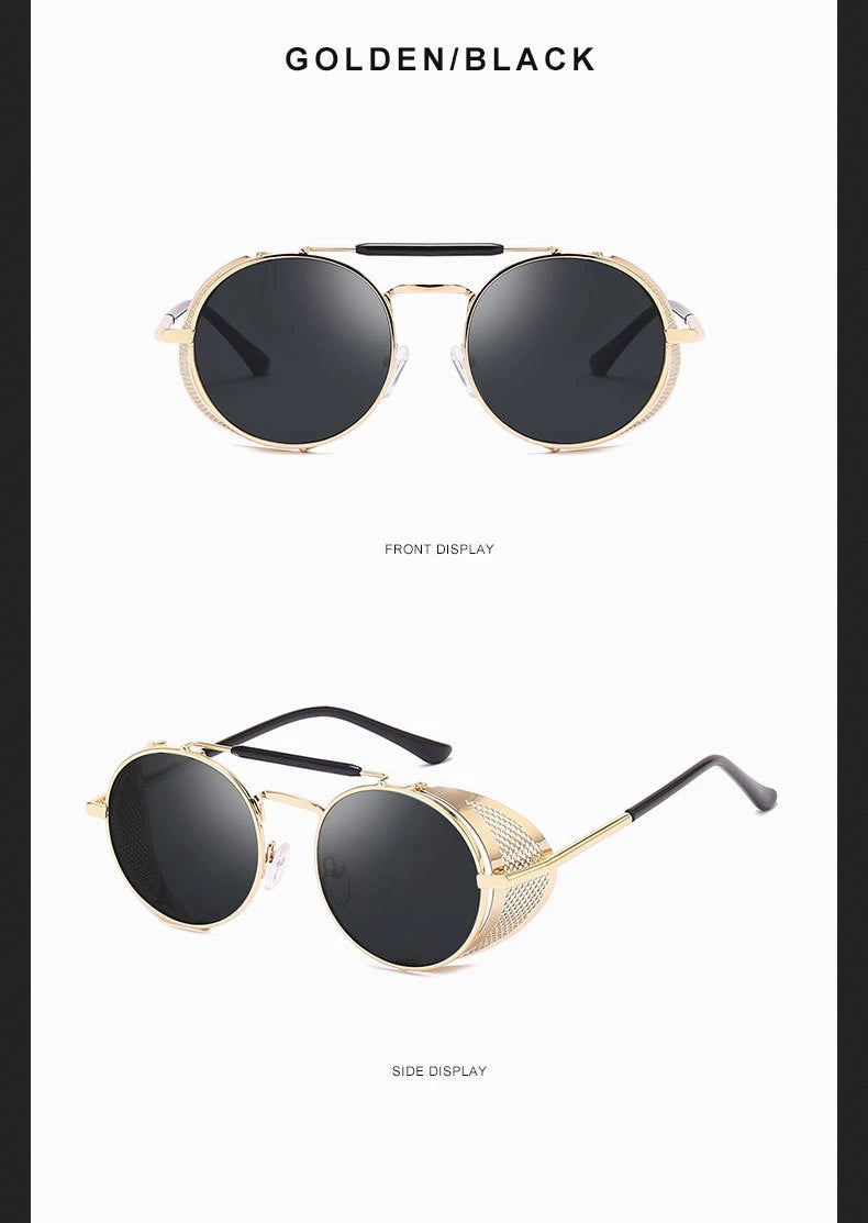 Trendy Retro Steampunk Sunglasses Men Brand Designer Round Steam Punk Alloy Sun Glasses Goggle For Women UV400 Gafas de Sol