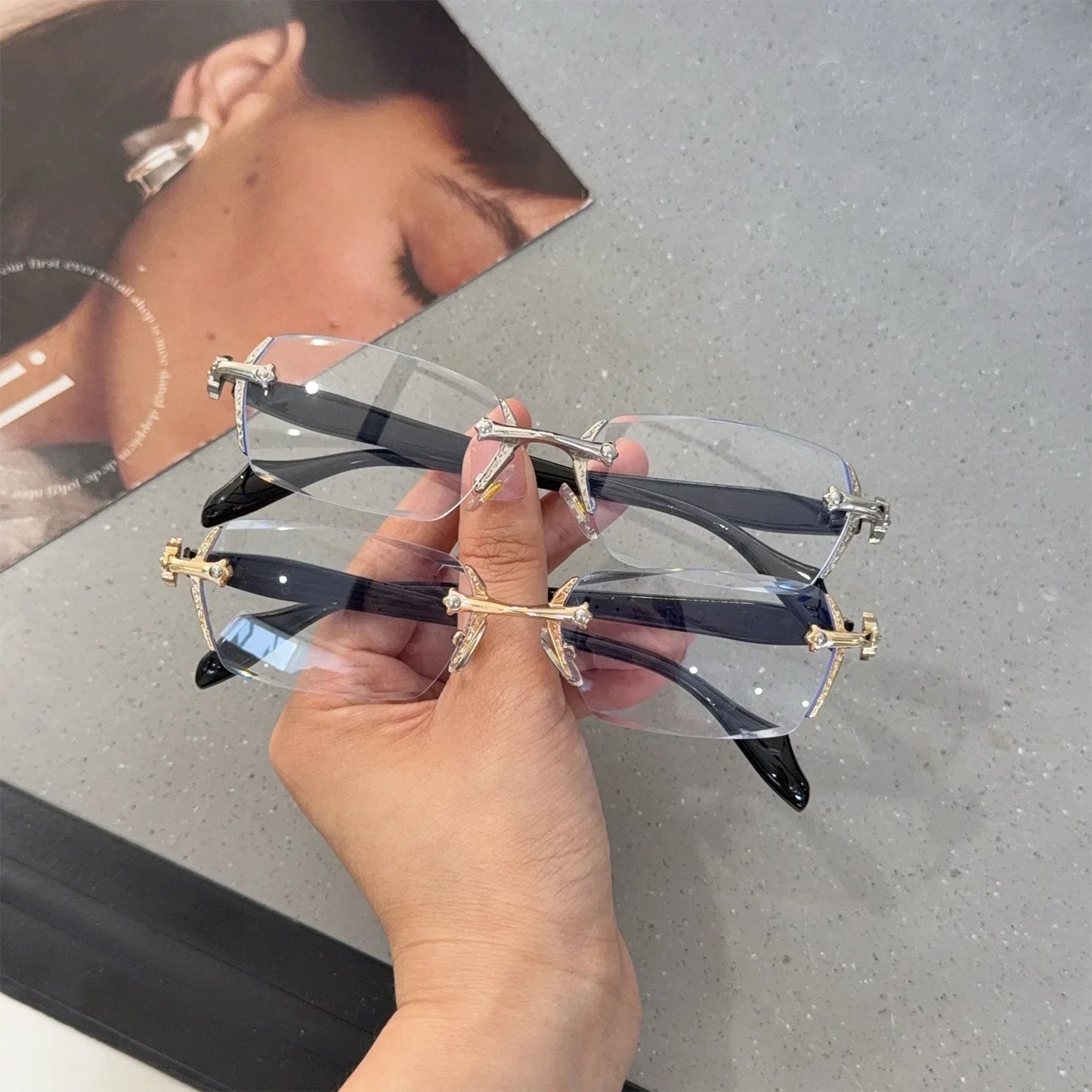 2025 Y2K Women's Retro Square Frame Glasses for Girls Japanese Harajuku Glass Eyewear Rimless Computer Anti-blue Eyeglasses