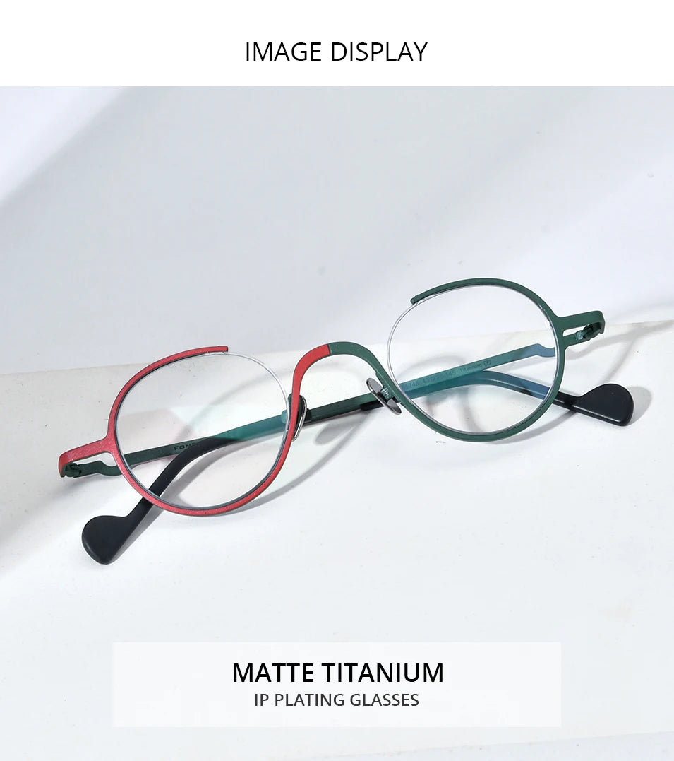 FONEX Pure Titanium Glasses Frame Men Brand Design Retro Vintage Small Round Eyeglasses Women Semi-Rimless Half Eyewear 85810