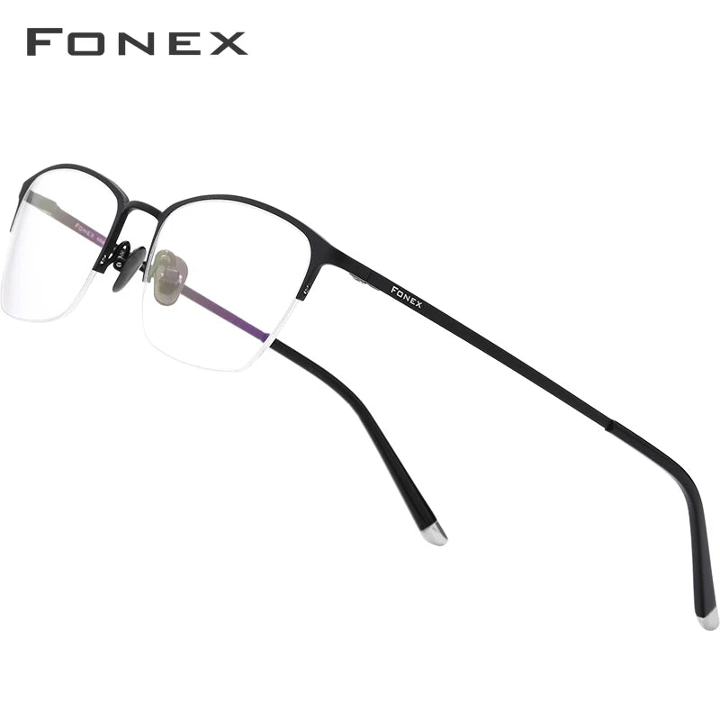 FONEX Pure Titanium Glasses Frame Men Vintage Square Eyewear Women Ultralight Semi-Rimless Half-Rim Japanese Eyeglasses 8502