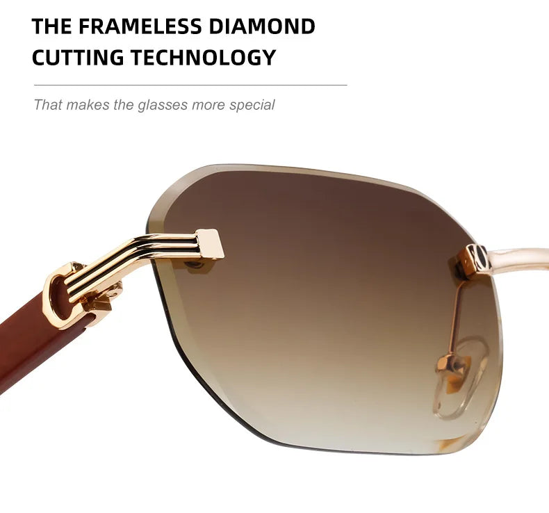 Vintage Square Rimless Sunglasses Men 2025 Luxury Brand Trendy Frameless Punk UV400 Eyewear Anti Blue Light Prescription Glasses