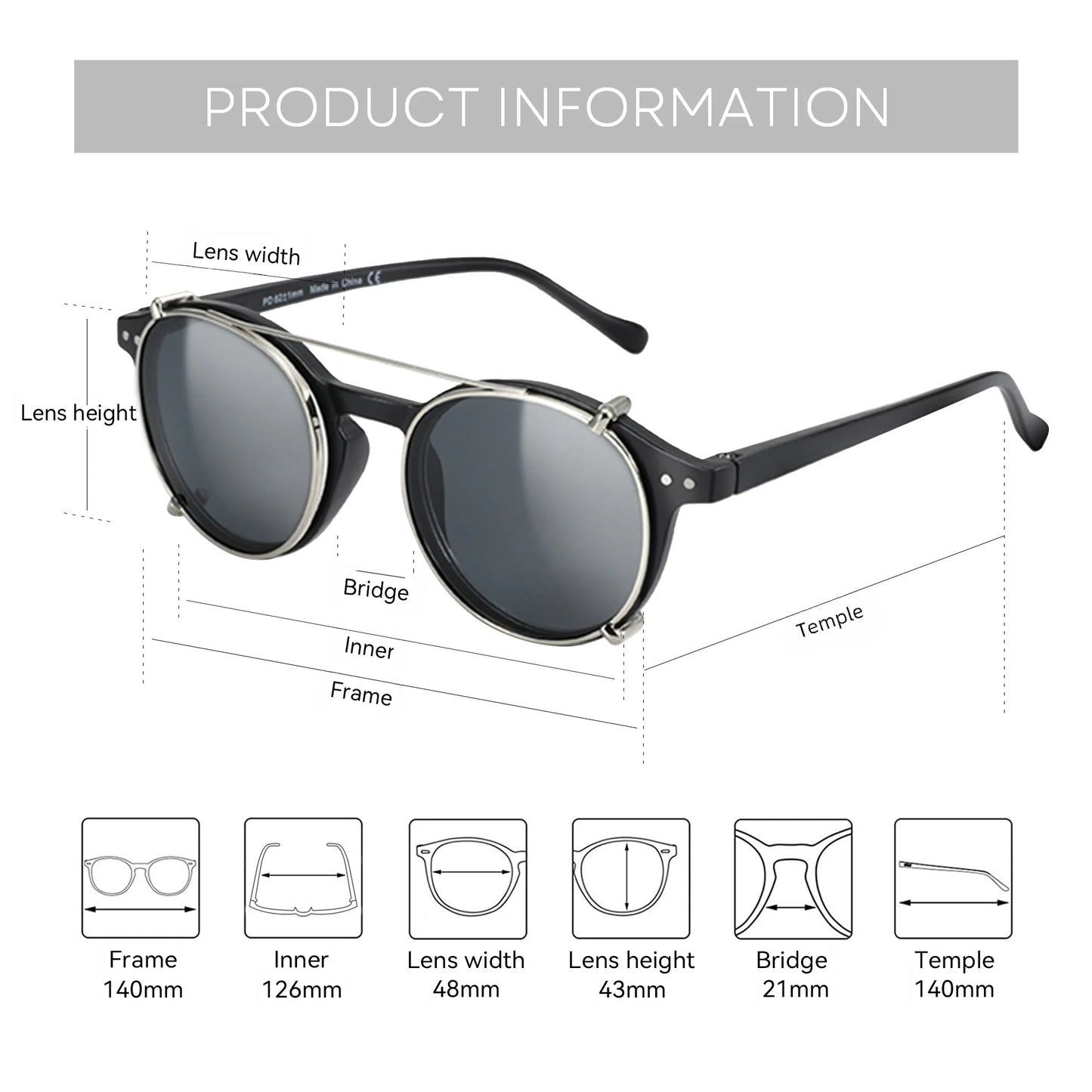 ZENOTTIC-Steampunk Style Clip On Sunglasses for Men Women Anti Blue Light Glasses+Polarized Clip Fashion/Retro Computer Eyewear
