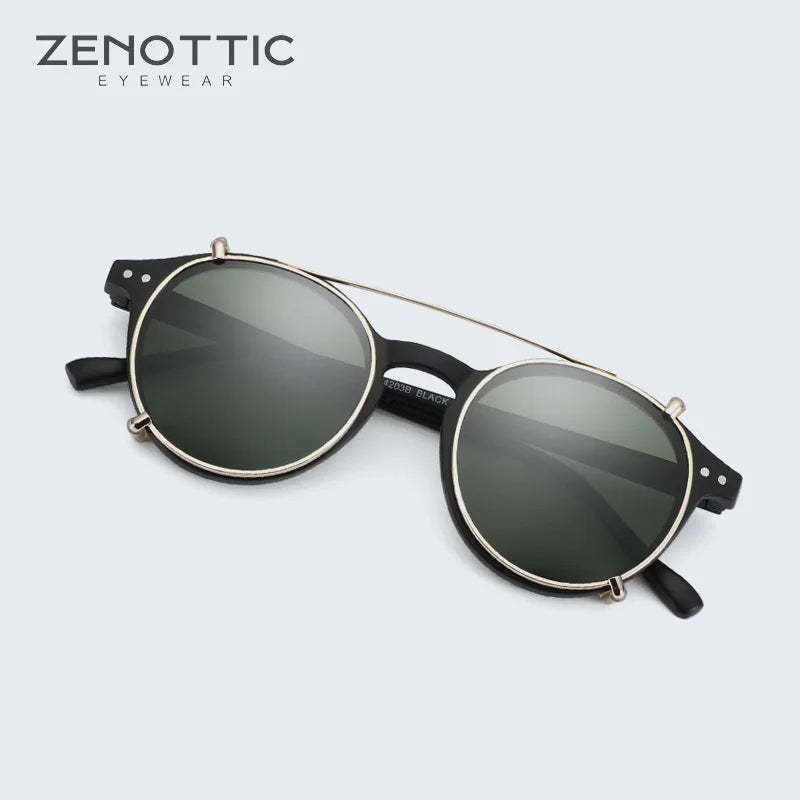 ZENOTTIC-Steampunk Style Clip On Sunglasses for Men Women Anti Blue Light Glasses+Polarized Clip Fashion/Retro Computer Eyewear