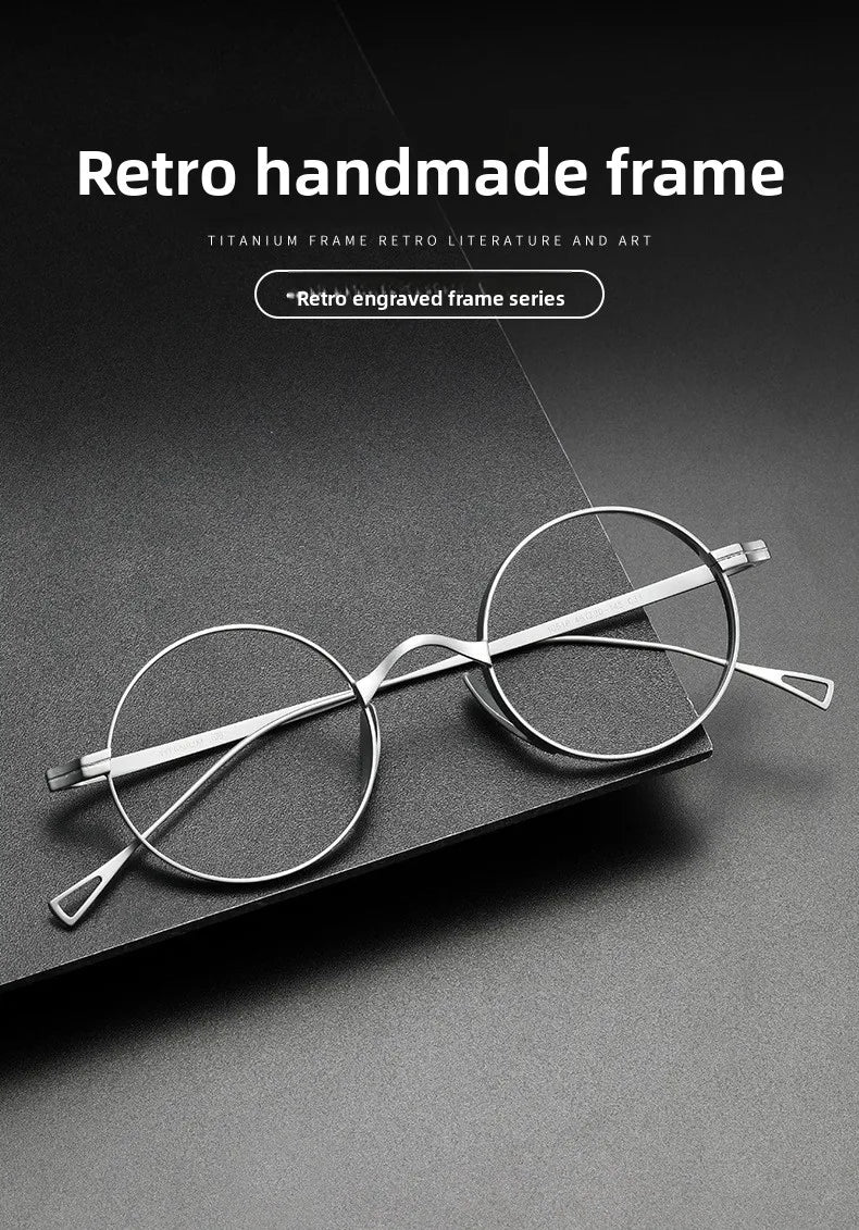 Japanese Minimalist Glasses, Featherlight Semi-Titanium Round Frame with Blue Light Filtering, Retro Full Rim Design