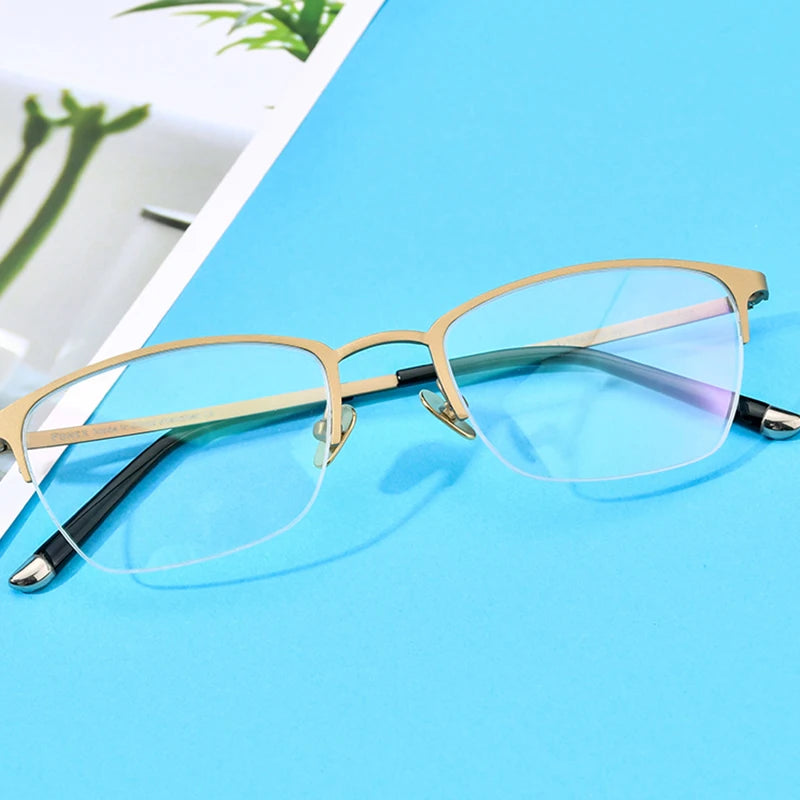 FONEX Pure Titanium Glasses Frame Men Vintage Square Eyewear Women Ultralight Semi-Rimless Half-Rim Japanese Eyeglasses 8502