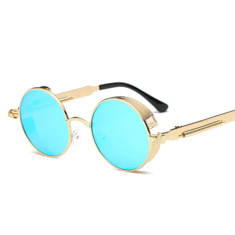 Retro Steampunk Round Metal Sunglasses – Unisex UV400.