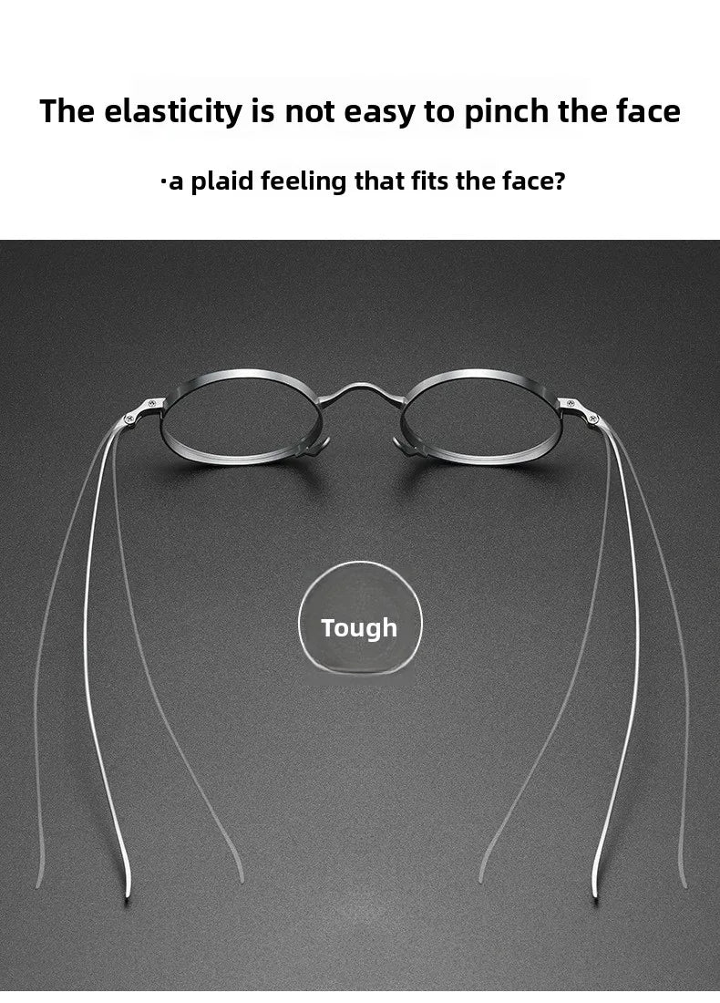 Japanese Minimalist Glasses, Featherlight Semi-Titanium Round Frame with Blue Light Filtering, Retro Full Rim Design