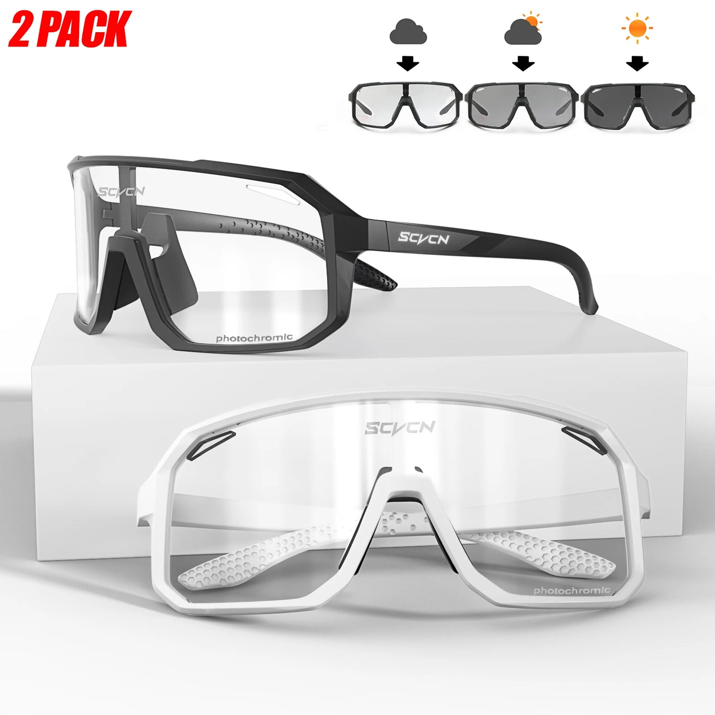 2 Packs Photochromic Riding Cycling Sunglasses Mtb Cycling Glasses Goggles Bicycle Mountain Bike Men's Women Sport Eyewear