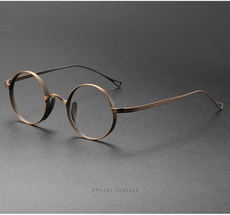 Japanese Minimalist Glasses, Featherlight Semi-Titanium Round Frame with Blue Light Filtering, Retro Full Rim Design