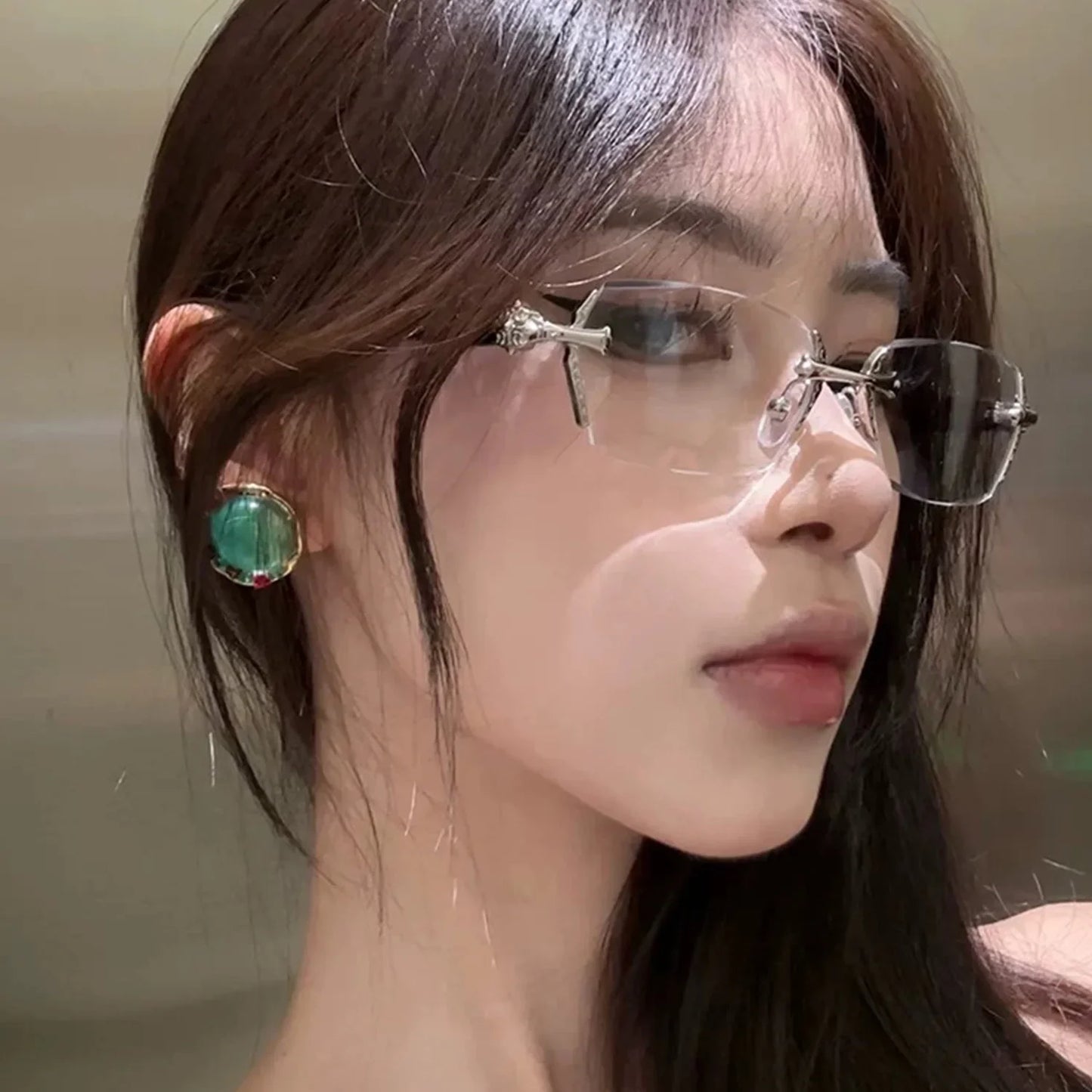 2025 Y2K Women's Retro Square Frame Glasses for Girls Japanese Harajuku Glass Eyewear Rimless Computer Anti-blue Eyeglasses