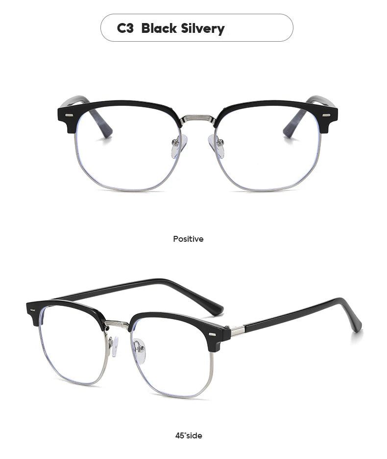 2 Pairs Per Set Men Women Fashion Anti-blue Light Eyewear Vintage Semi Rimless Square Office Computer Female Glasses Accessory
