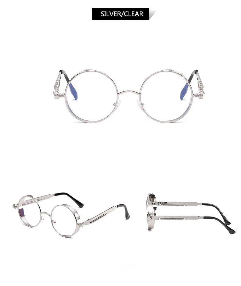 Retro Steampunk Round Metal Sunglasses – Unisex UV400.