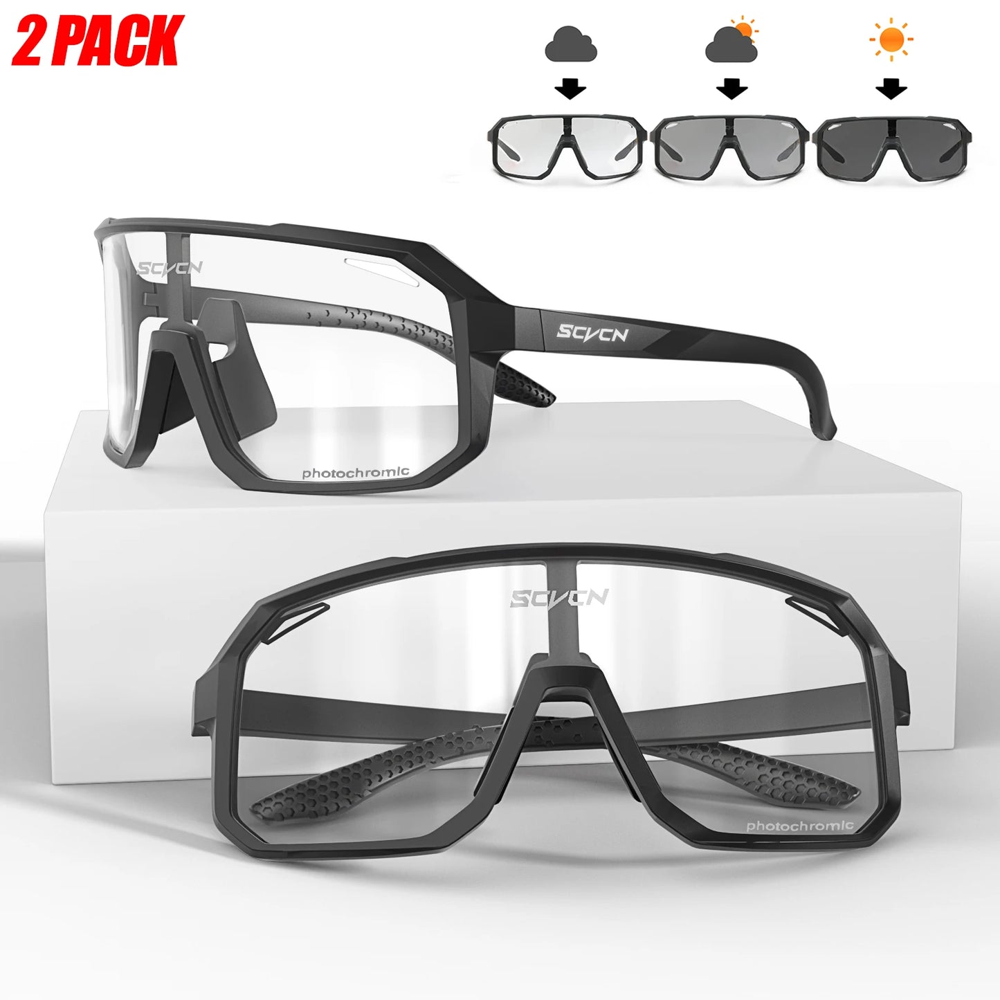 2 Packs Photochromic Riding Cycling Sunglasses Mtb Cycling Glasses Goggles Bicycle Mountain Bike Men's Women Sport Eyewear