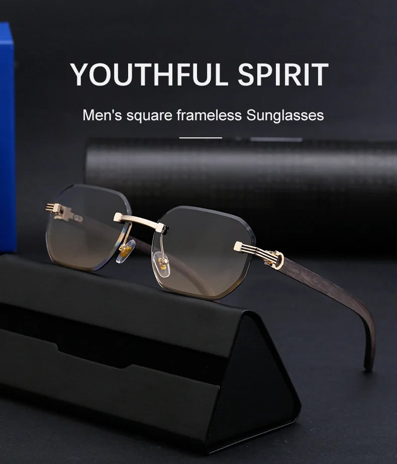 Vintage Square Rimless Sunglasses Men 2025 Luxury Brand Trendy Frameless Punk UV400 Eyewear Anti Blue Light Prescription Glasses