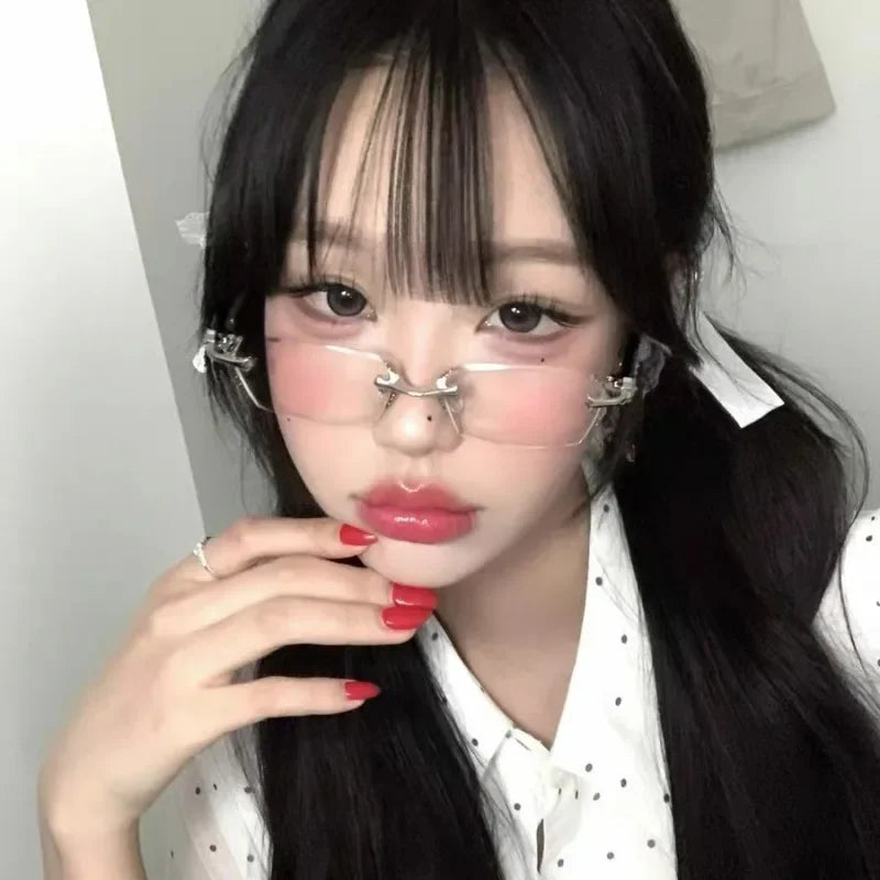 2025 Y2K Women's Retro Square Frame Glasses for Girls Japanese Harajuku Glass Eyewear Rimless Computer Anti-blue Eyeglasses