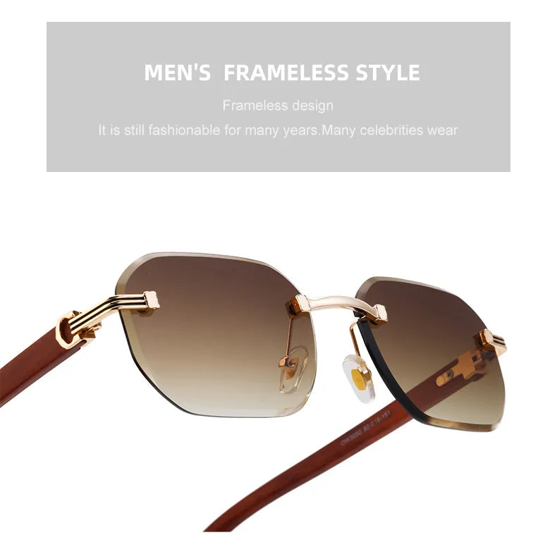 Vintage Square Rimless Sunglasses Men 2025 Luxury Brand Trendy Frameless Punk UV400 Eyewear Anti Blue Light Prescription Glasses