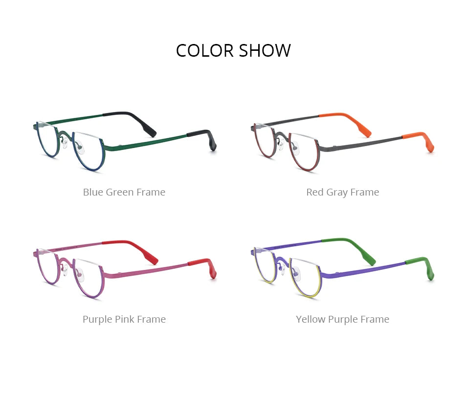 FONEX Pure Titanium Glasses Frame Men Brand Design Retro Vintage Small Round Eyeglasses Women Semi-Rimless Half Eyewear 85810