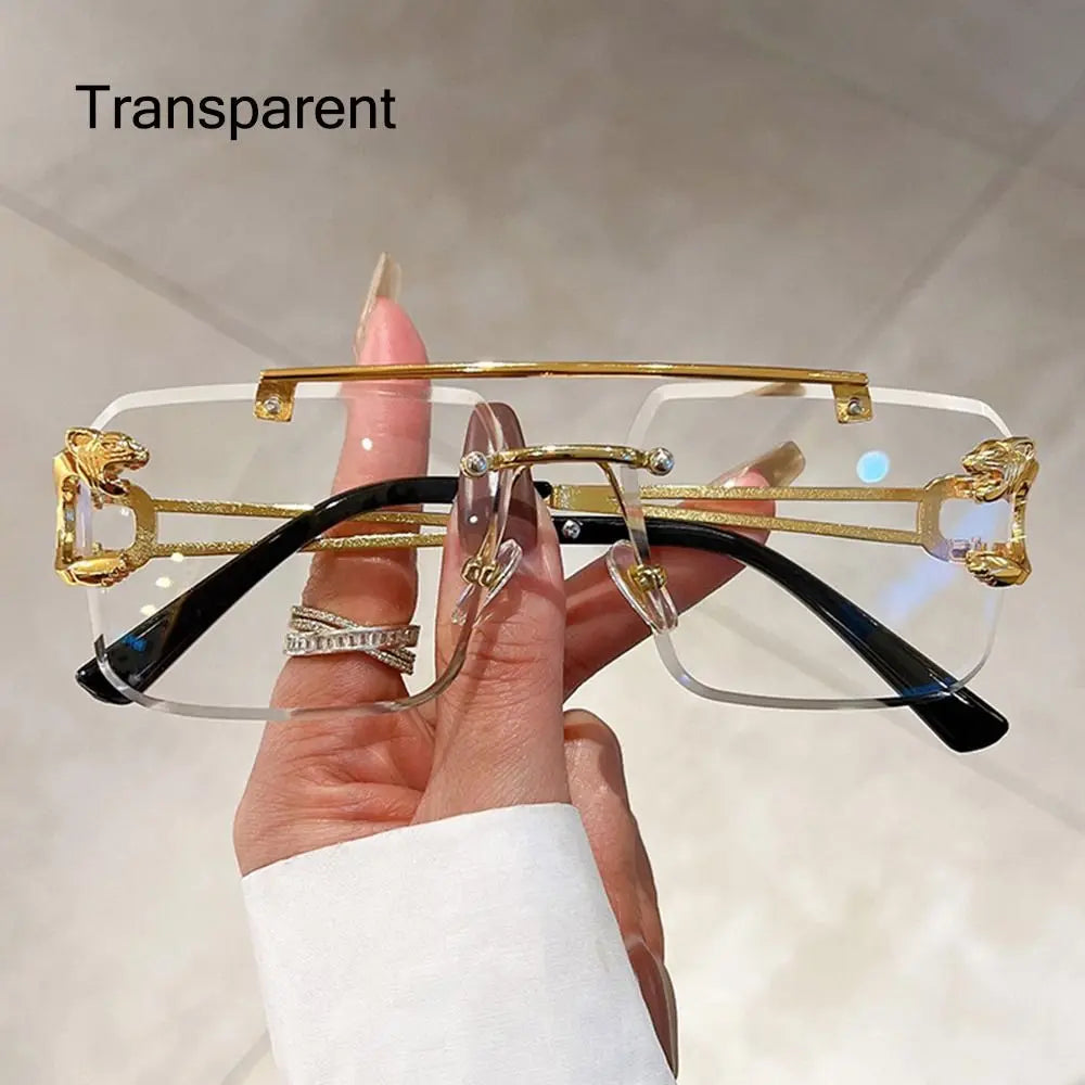 Retro Rimless Sunglasses Eyewear Cheetah Decor Metal Sun Glasses Unisex Oversized Square Shades New Double Bridge Gradient UV400