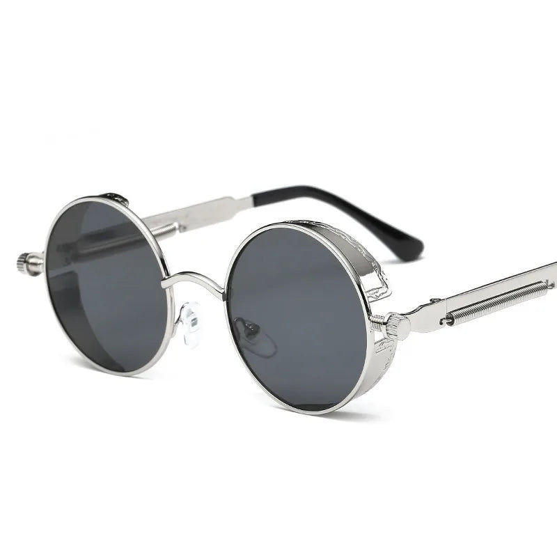 Retro Steampunk Round Metal Sunglasses – Unisex UV400.