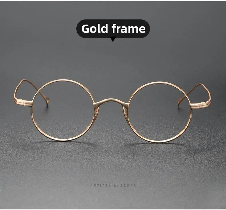 Japanese Minimalist Glasses, Featherlight Semi-Titanium Round Frame with Blue Light Filtering, Retro Full Rim Design