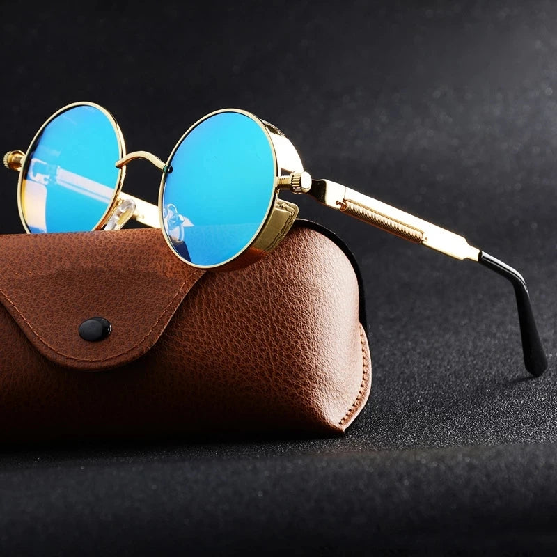 Retro Steampunk Round Metal Sunglasses – Unisex UV400.