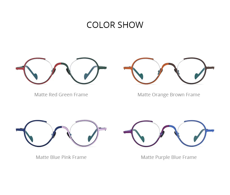 FONEX Pure Titanium Glasses Frame Men Brand Design Retro Vintage Small Round Eyeglasses Women Semi-Rimless Half Eyewear 85810