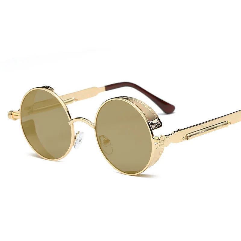 Retro Steampunk Round Metal Sunglasses – Unisex UV400.