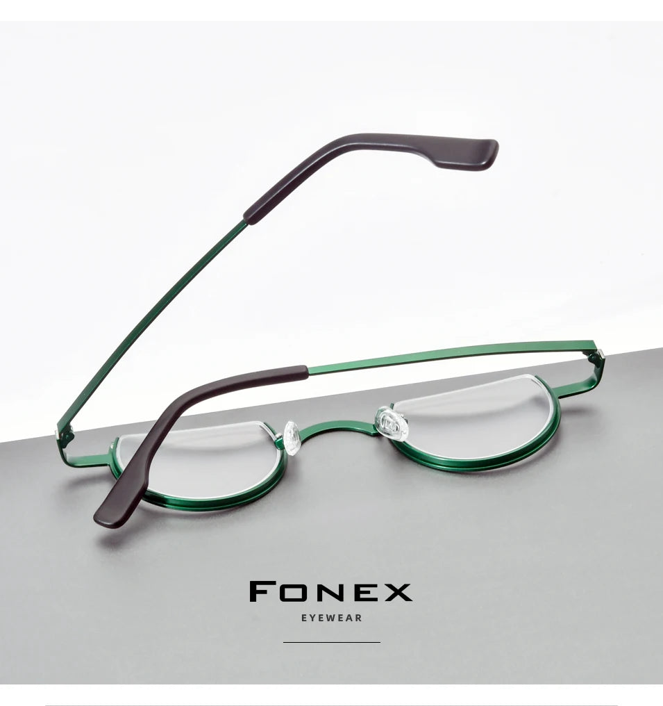FONEX Pure Titanium Glasses Frame Men Brand Design Retro Vintage Small Round Eyeglasses Women Semi-Rimless Half Eyewear 85810