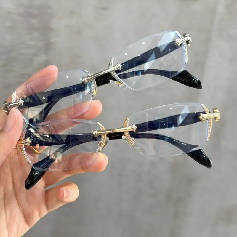 2025 Y2K Women's Retro Square Frame Glasses for Girls Japanese Harajuku Glass Eyewear Rimless Computer Anti-blue Eyeglasses