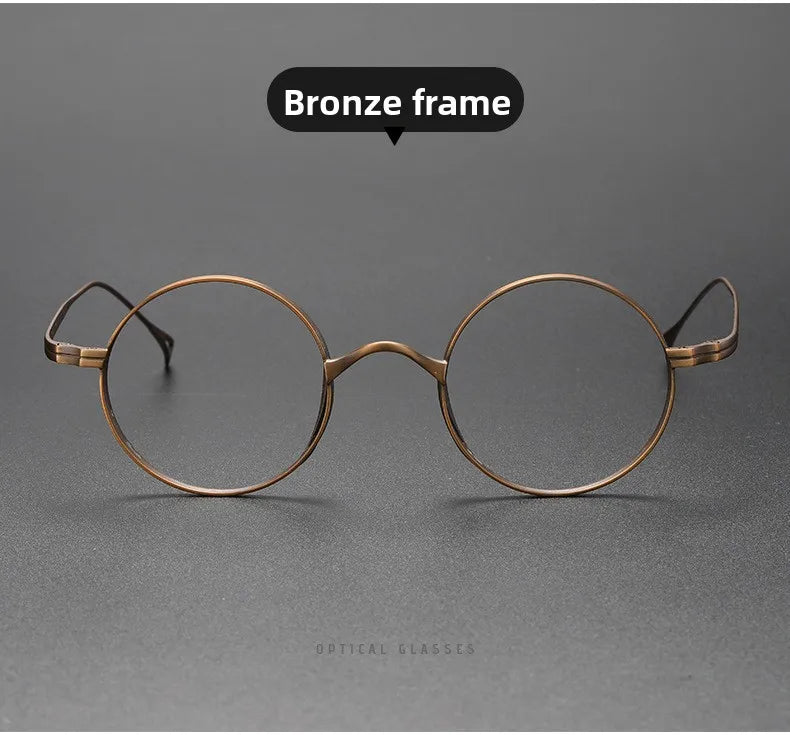 Japanese Minimalist Glasses, Featherlight Semi-Titanium Round Frame with Blue Light Filtering, Retro Full Rim Design