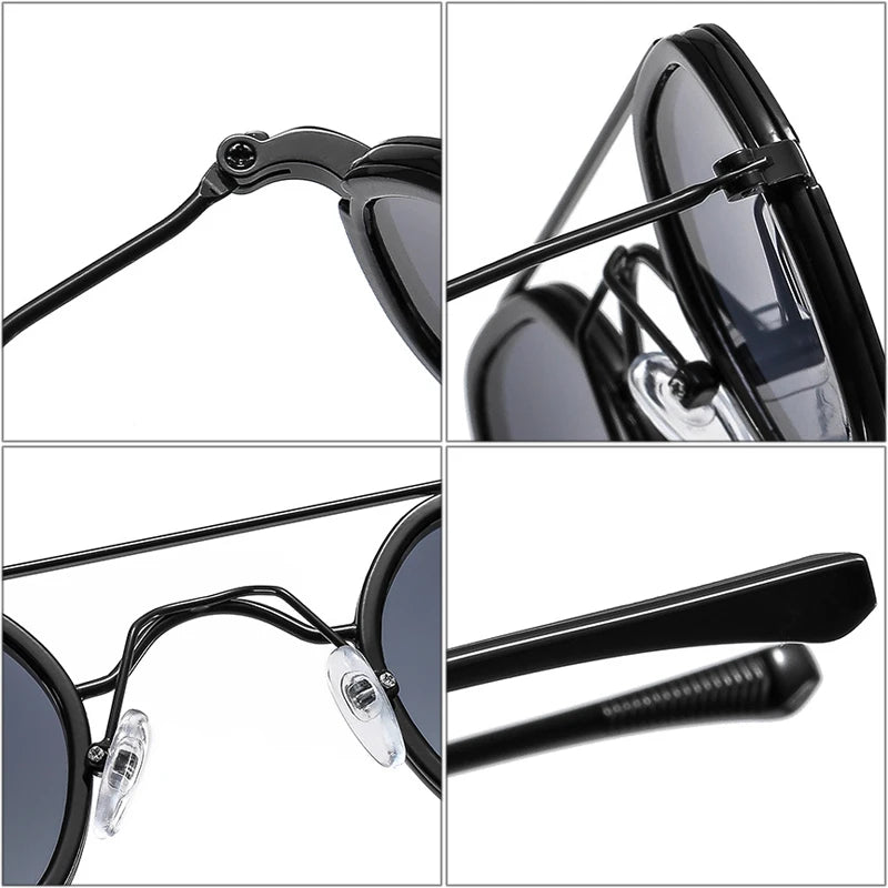 SO&EI Retro Double Bridges Polygon Square Sunglasses Women Fashion Clear Ocean Gradient Lens Shades UV400 Men Punk Sun Glasses