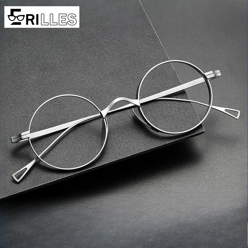 Japanese Minimalist Glasses, Featherlight Semi-Titanium Round Frame with Blue Light Filtering, Retro Full Rim Design