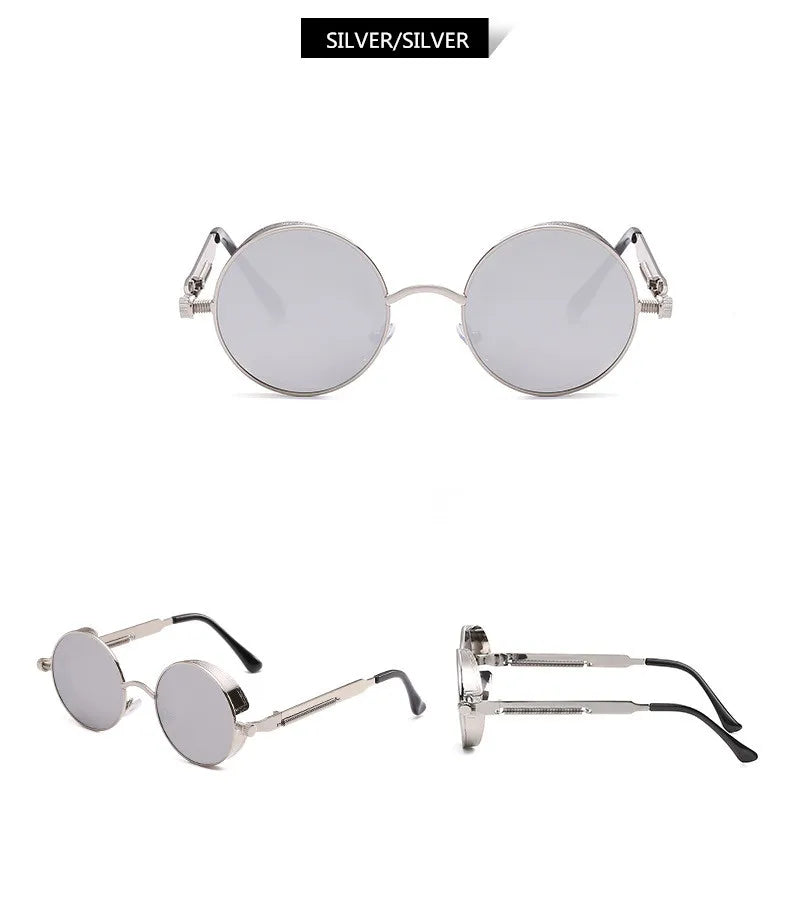 Retro Steampunk Round Metal Sunglasses – Unisex UV400.